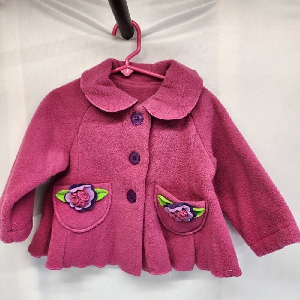 Mack & Co Fushia Fleece Flower Embelished Coat Jacket Size 24 mos NWT L1